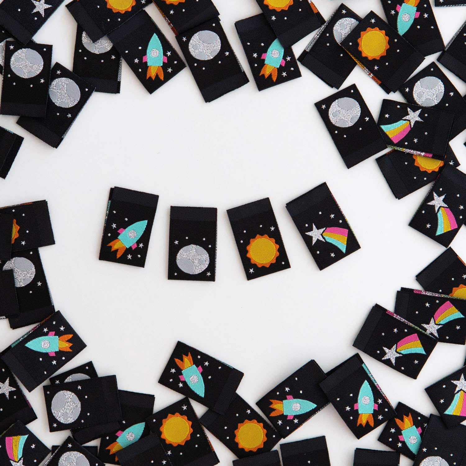 Sarah Hearts - Space Multipack - Metallic Sewing Woven Clothing Label Tags