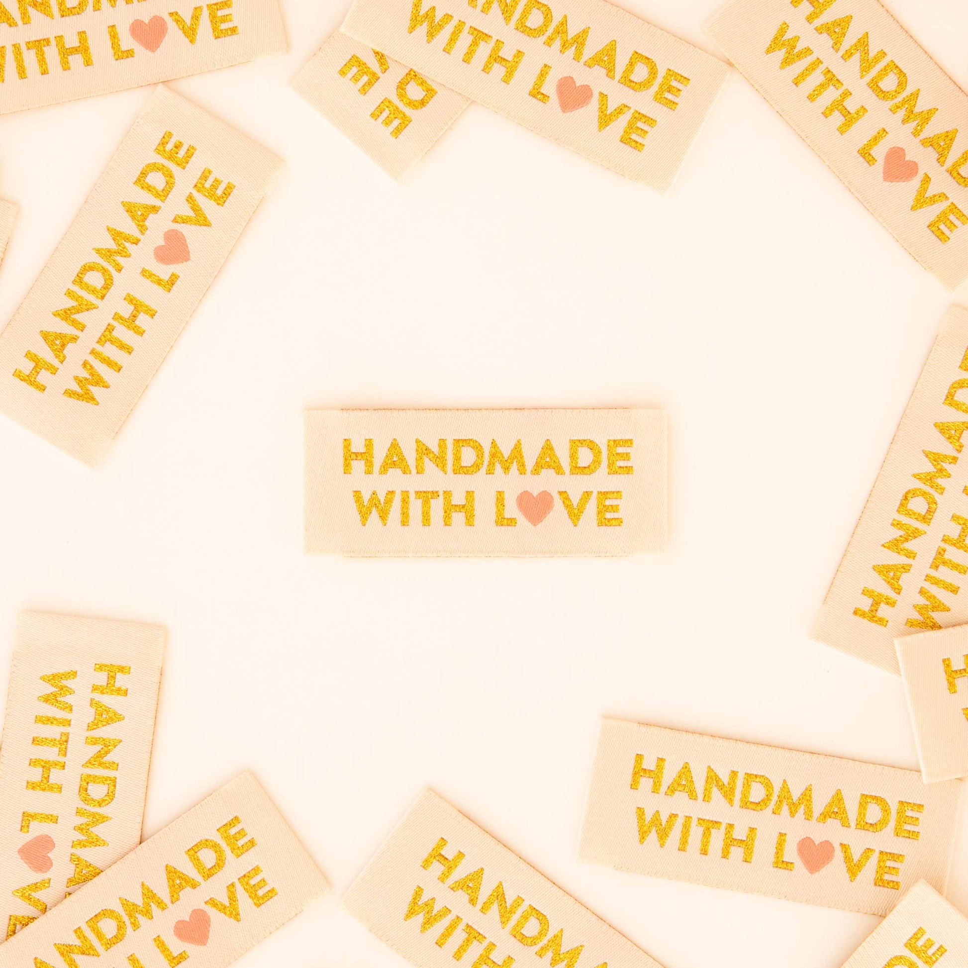 Sarah Hearts - Handmade with Love Gold Sewing Woven Labels