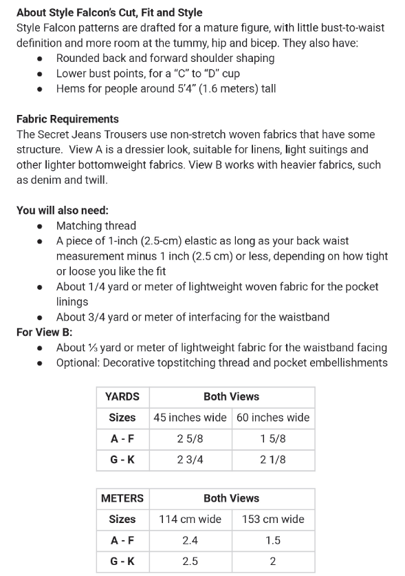 Style Falcon Secret Jeans Trousers Sewing Pattern