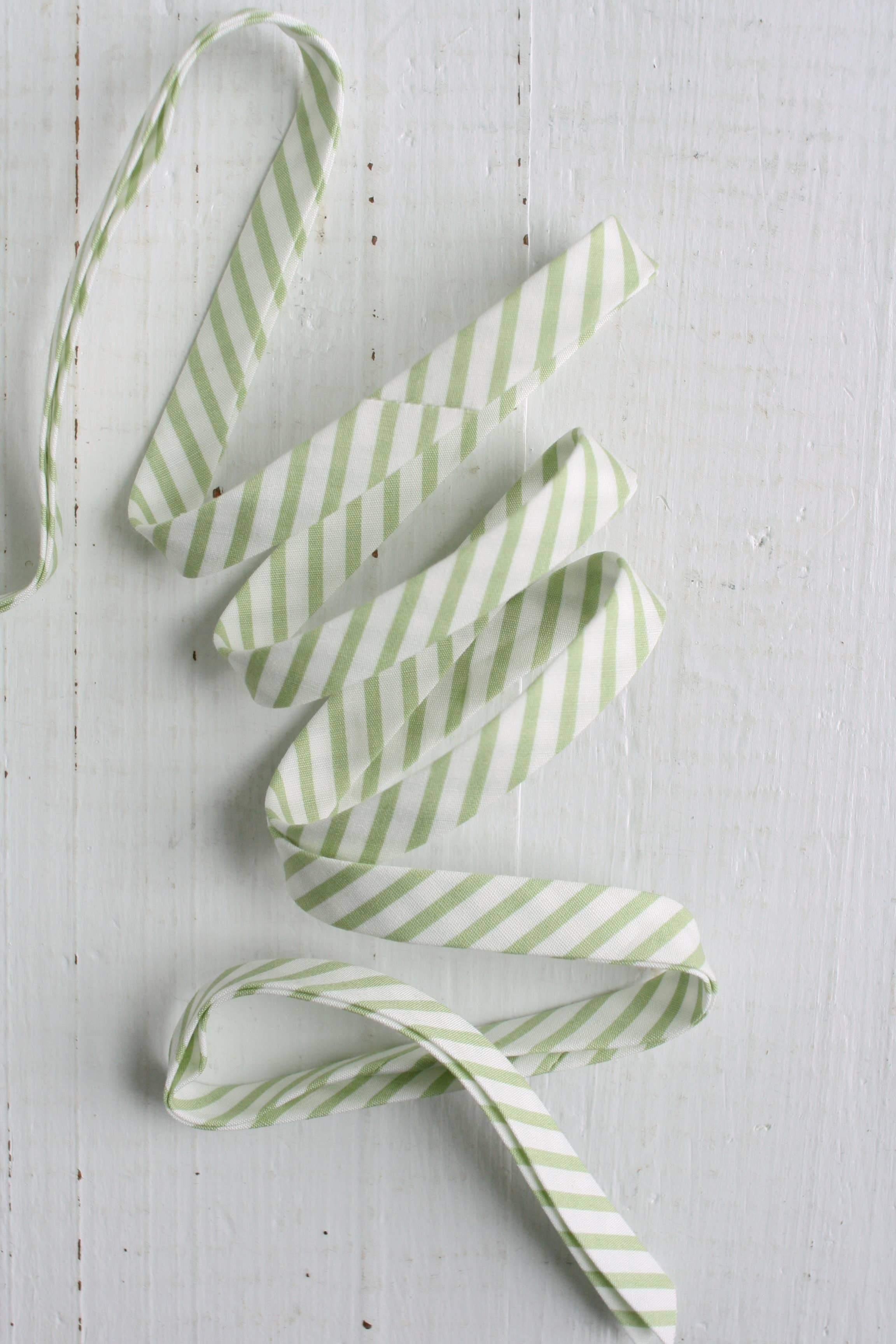 Sage Green Stripe 1/2 inch double fold cotton bias binding tape by Bessie Pearl Binding Co