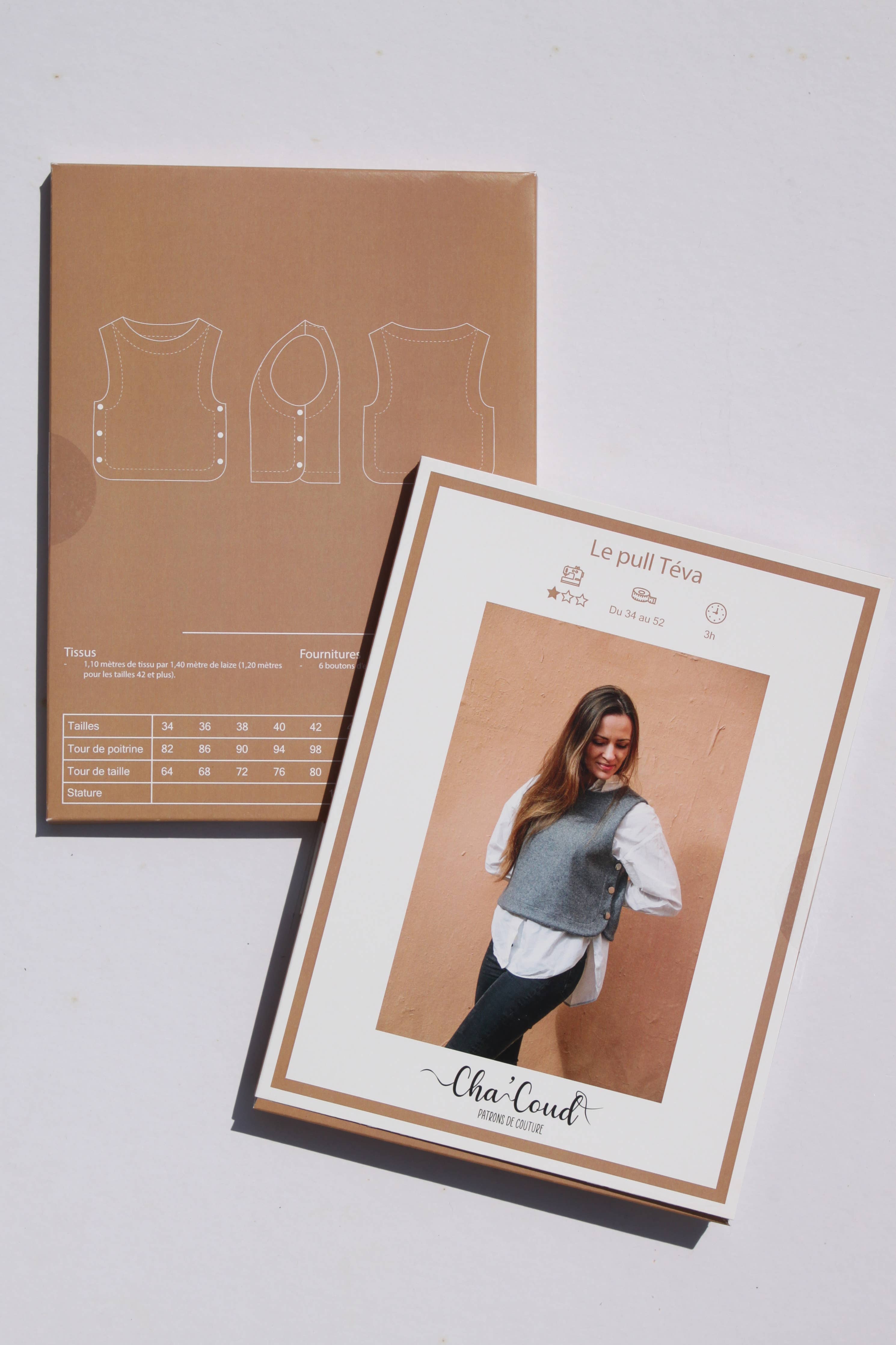 Cha' coud Téva Slipover printed sewing pattern envelope with line drawings and size chart