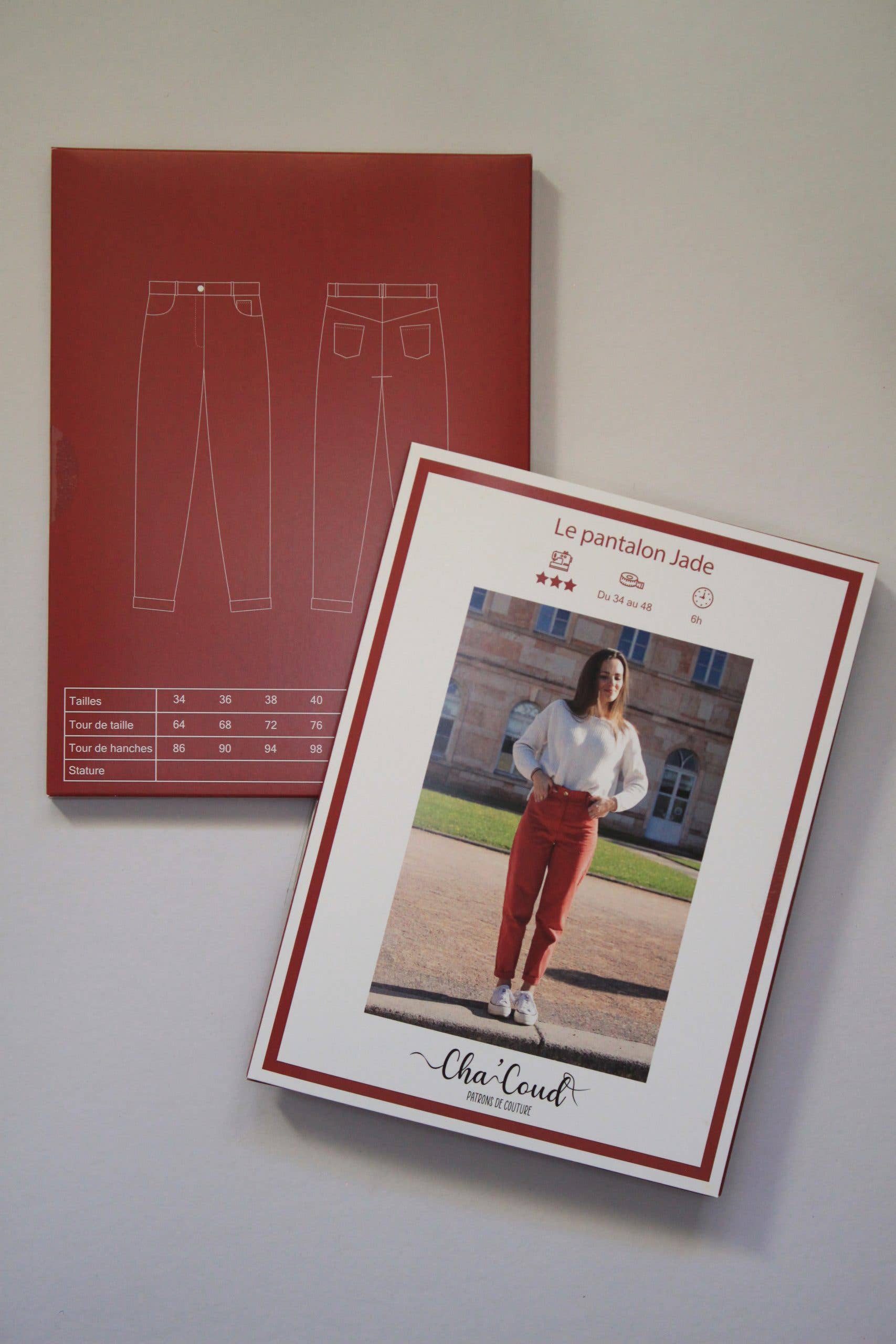 Cha' coud Jade Trousers printed sewing pattern envelope with line drawings and size chart
