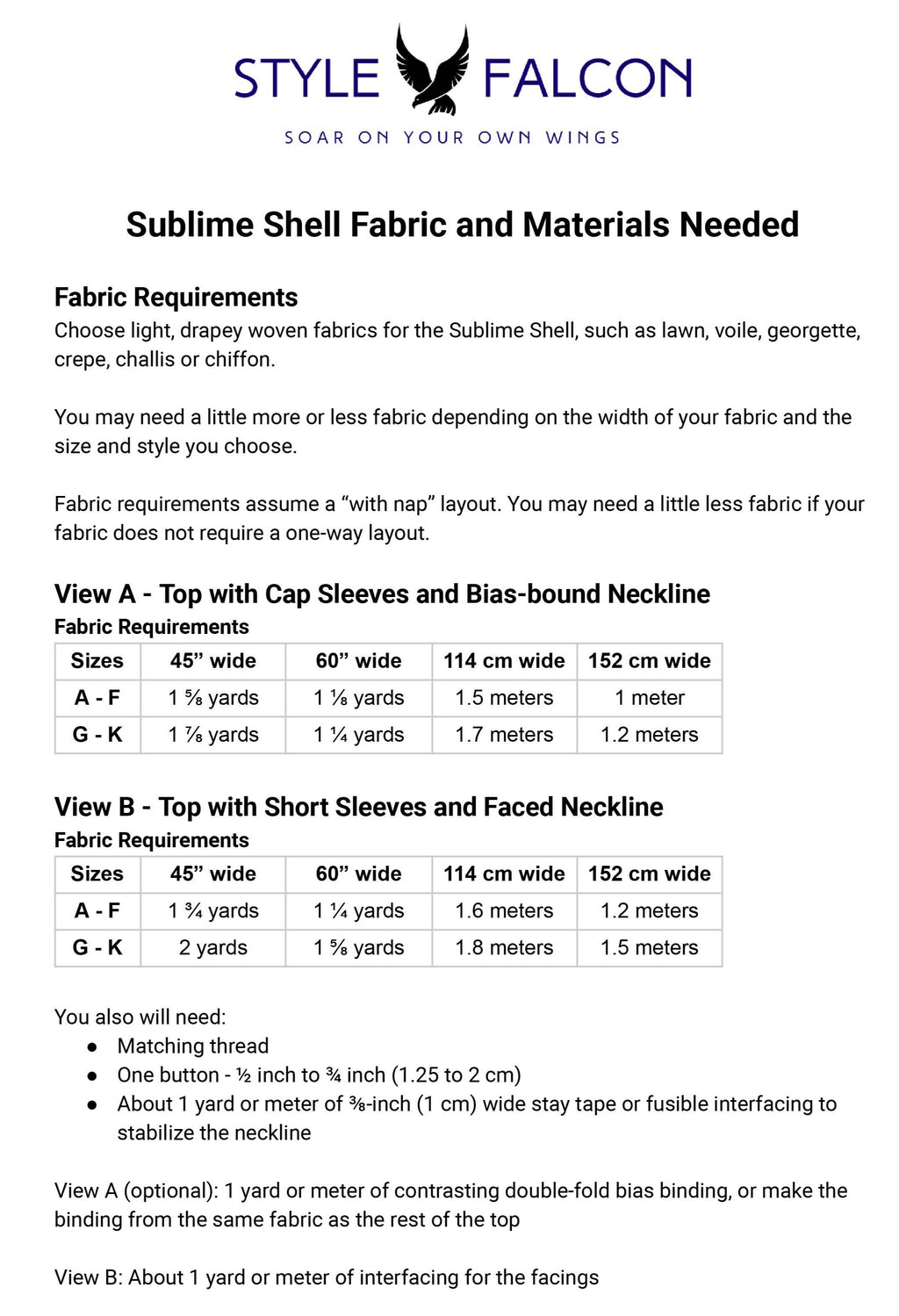 Style Falcon Sublime Shell Sewing Pattern