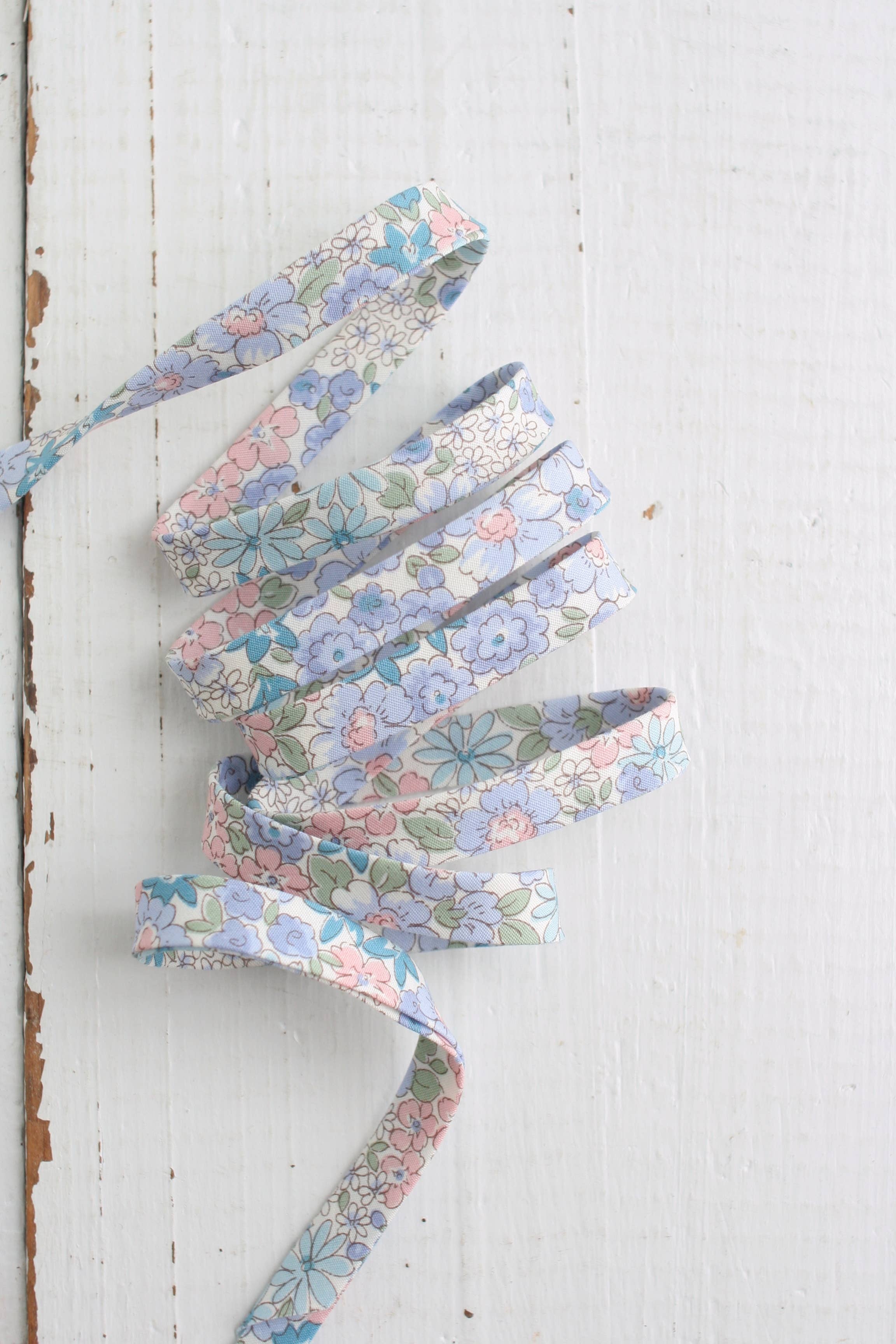 Blue Floral 1/2 inch double fold cotton bias binding tape by Bessie Pearl Binding Co