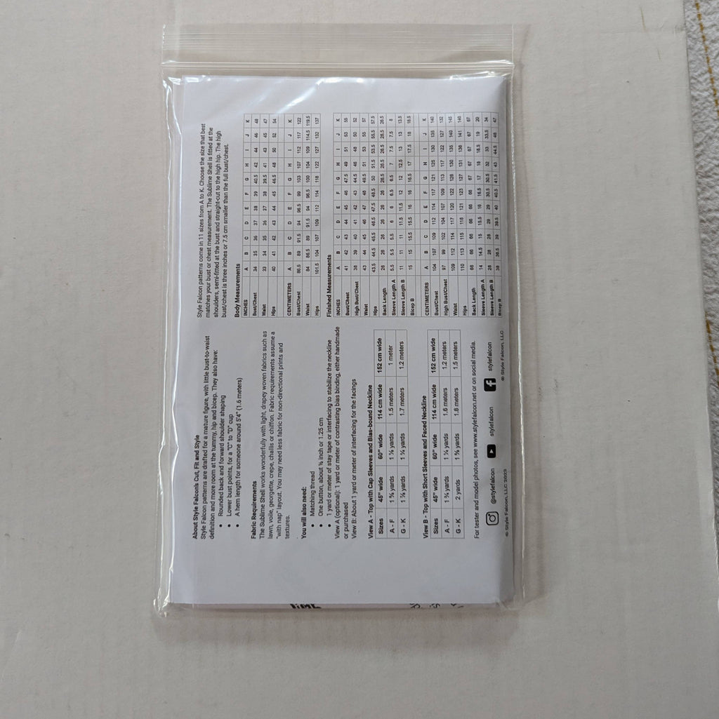 Style Falcon Sublime Shell Sewing Pattern