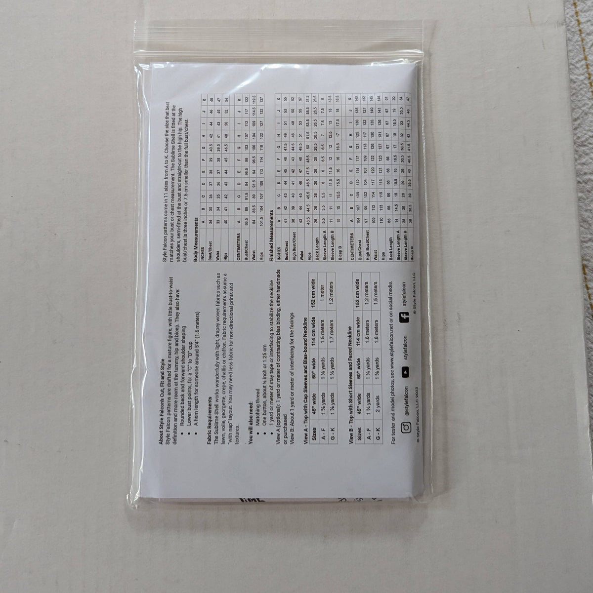 Style Falcon Sublime Shell Sewing Pattern