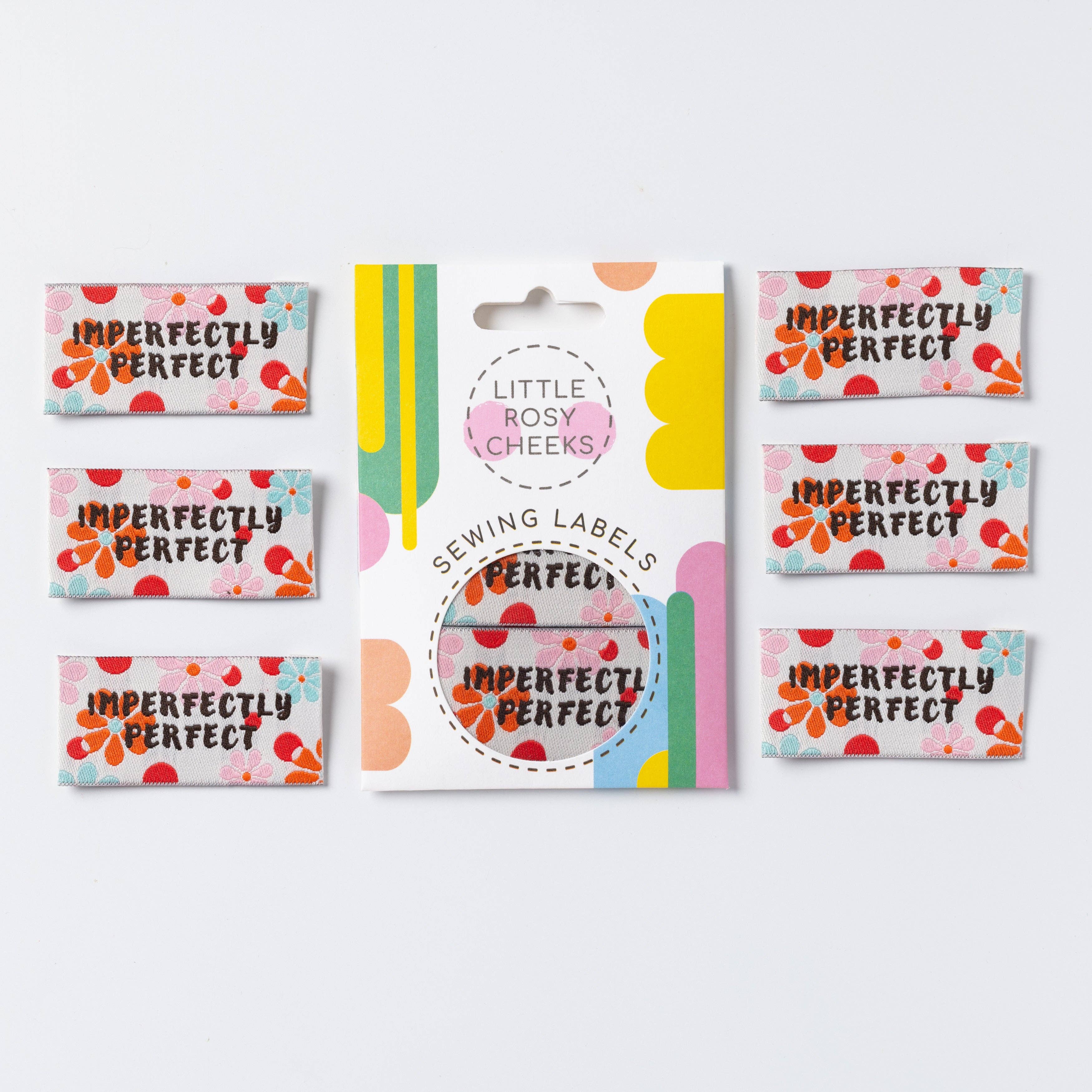 Imperfectly Perfect sew-in woven labels close up