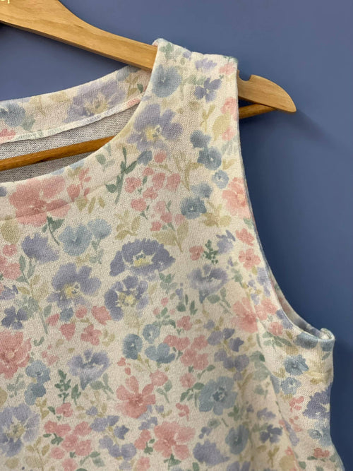 Atelier 27 Millie print stretch knit fabric, muted floral, flat lay showing full print