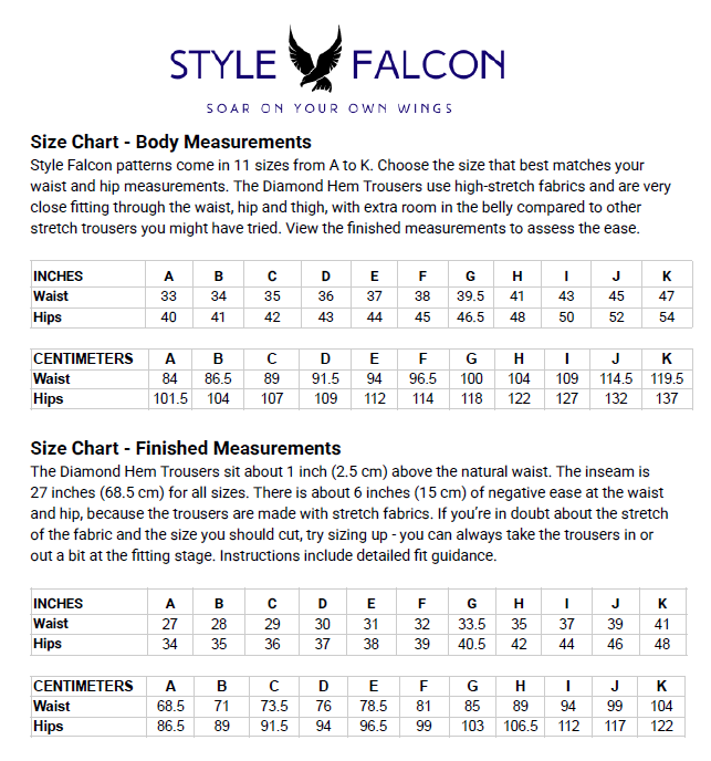 Style Falcon Diamond Hem Trousers Sewing Pattern