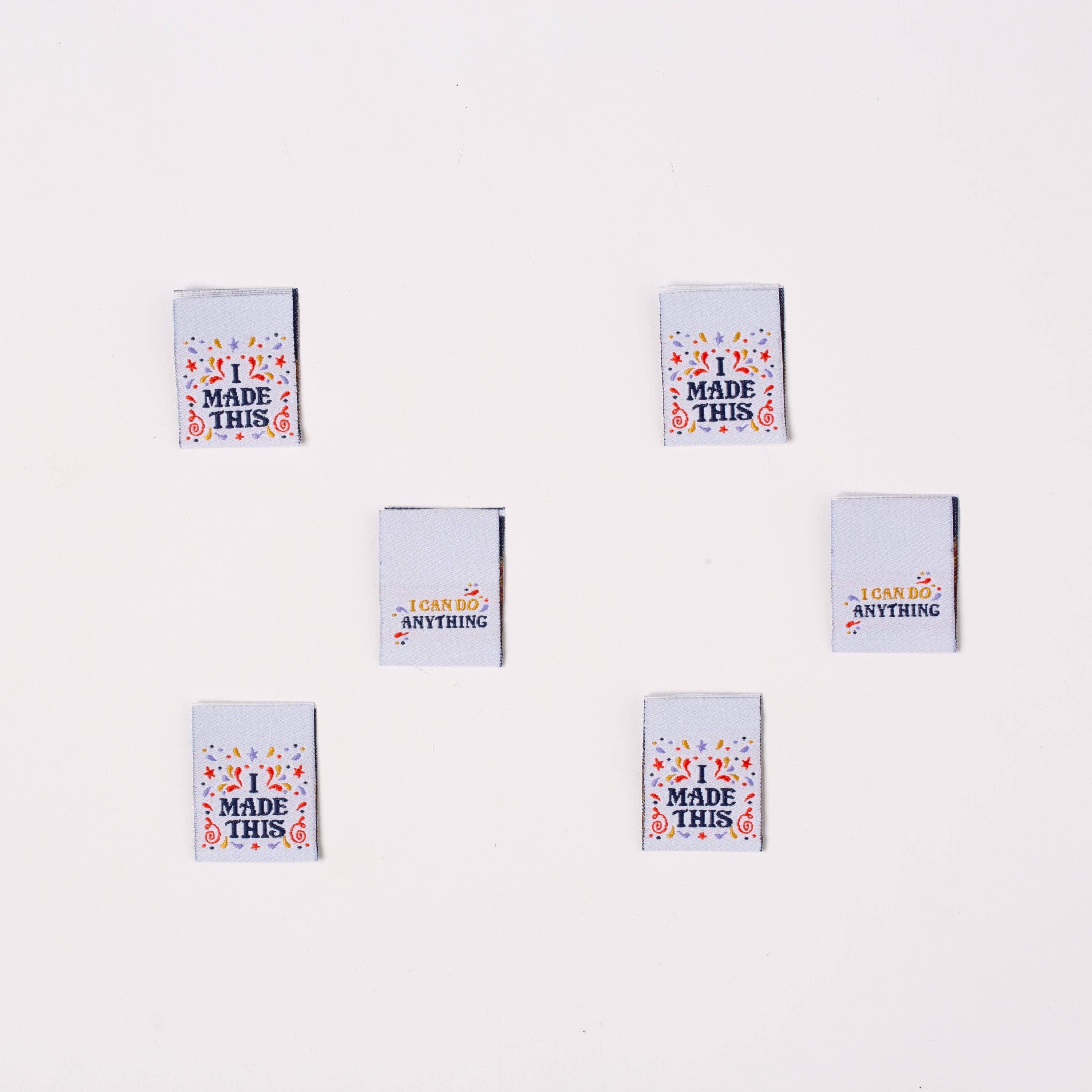 I Made This woven labels laid out flat