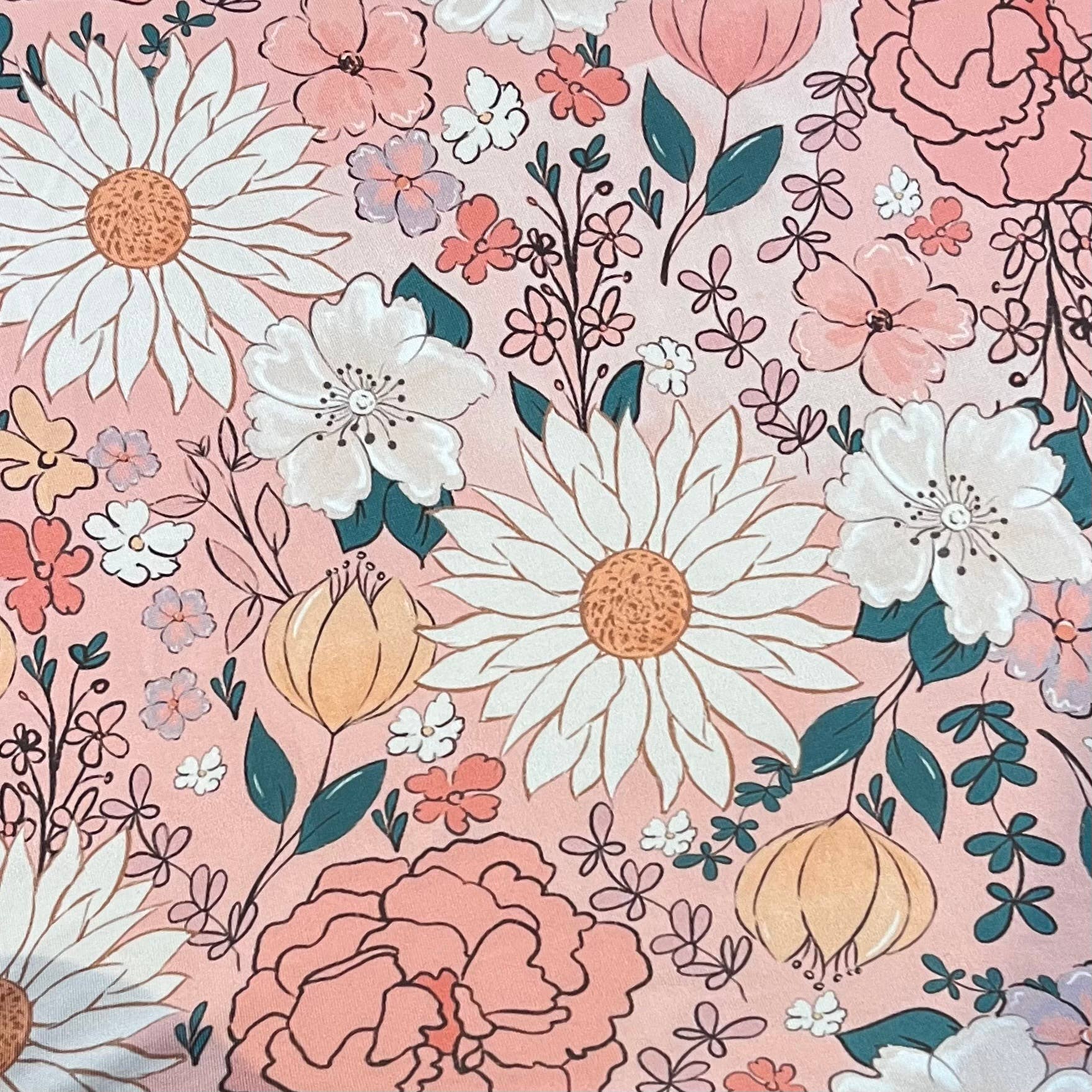 Floral pink Stretch fabric, retro baby fabric by the yard