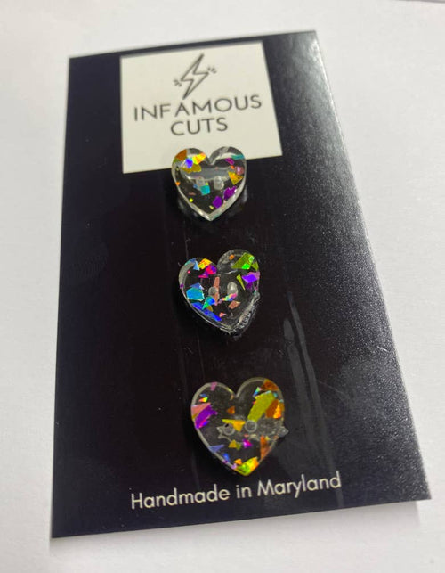 1/2" Confetti Glitter Two Hole Heart Acrylic Buttons