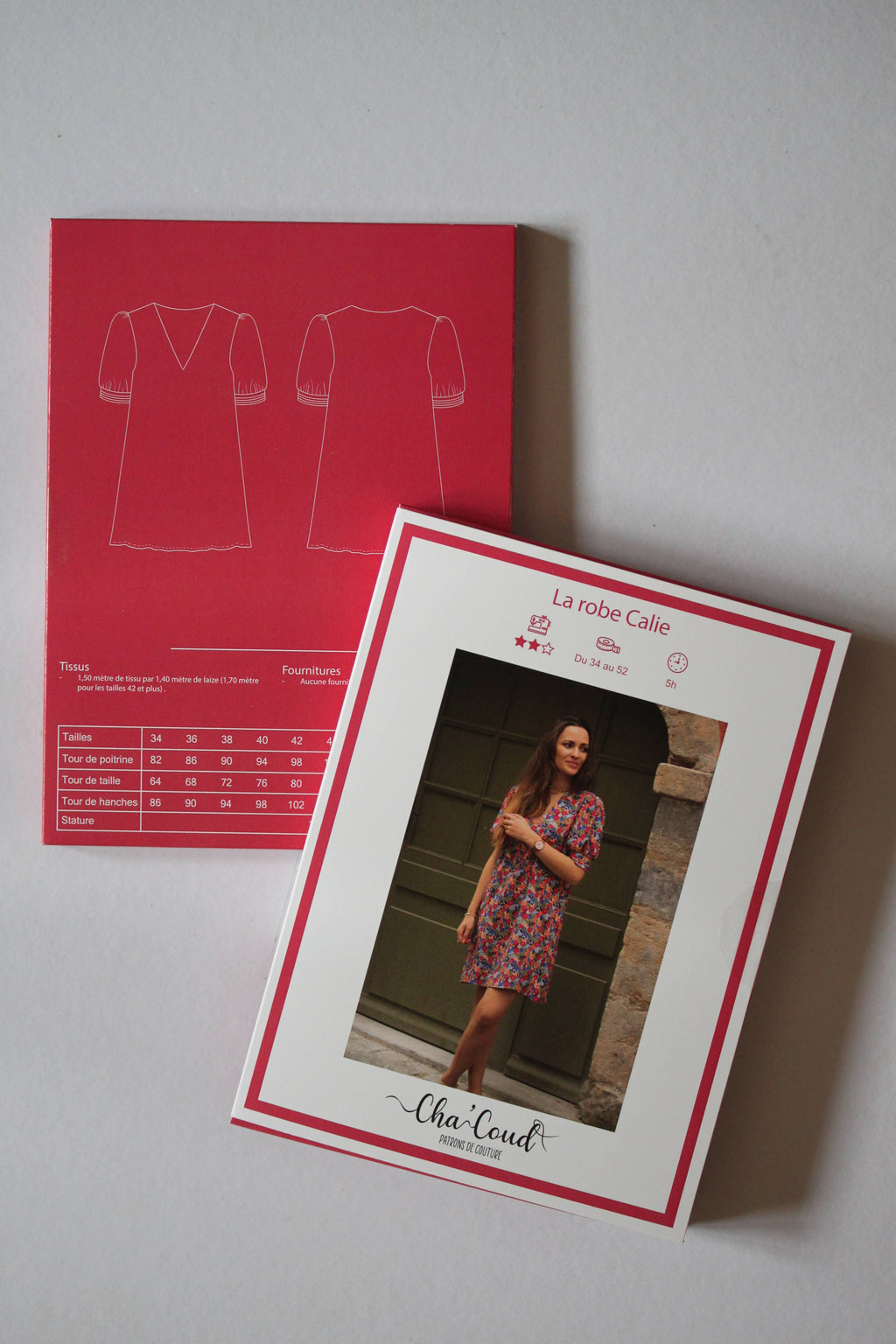 Cha' coud Calie Dress printed sewing pattern envelope with line drawings and size chart