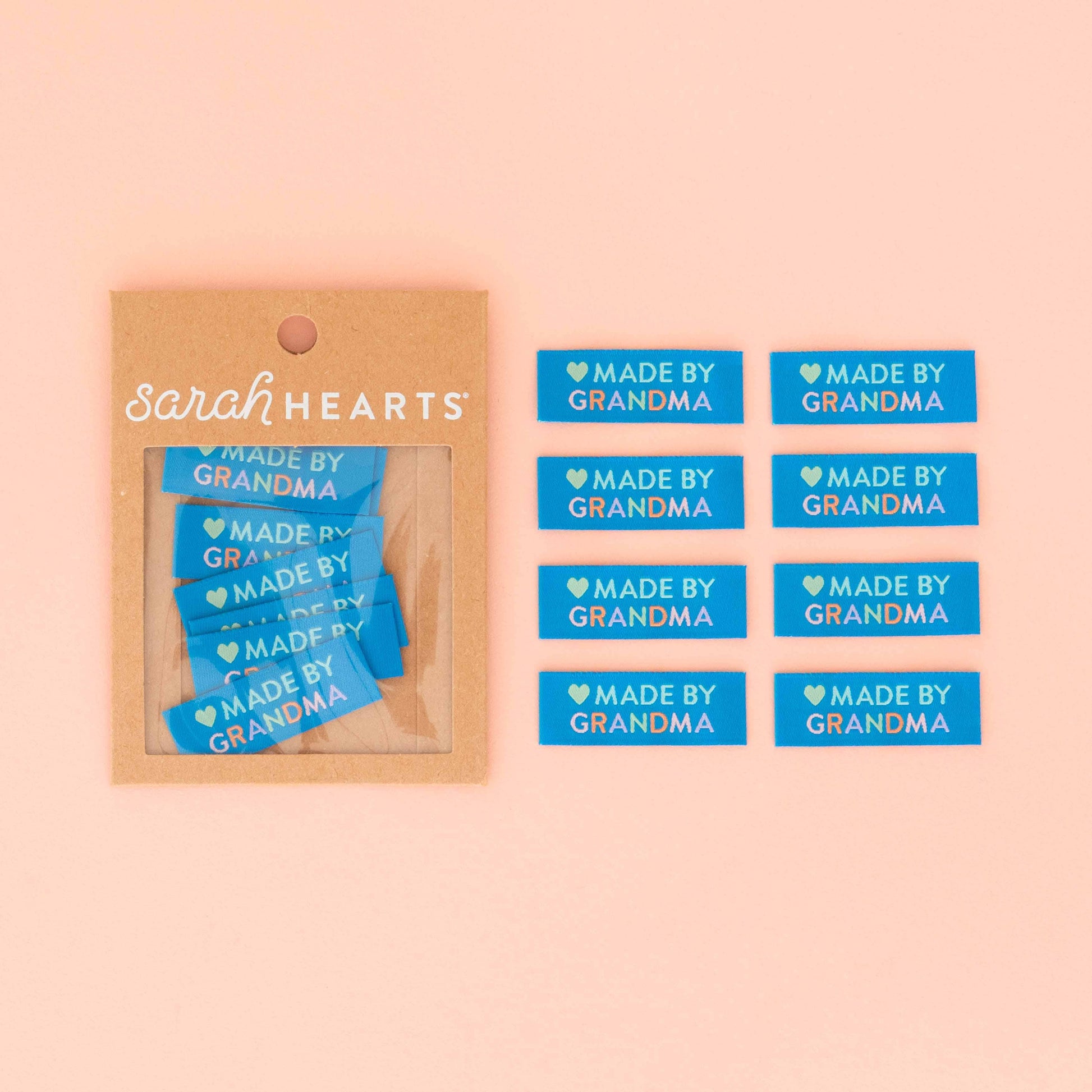 Sarah Hearts - Made by Grandma - Sewing Woven Clothing Label Tags