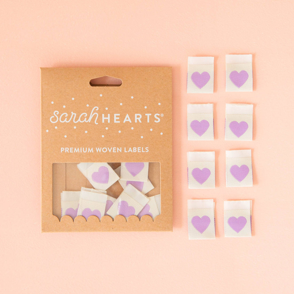 Sarah Hearts - Purple Heart Woven Labels - Sewing Woven Clothing Label Tags