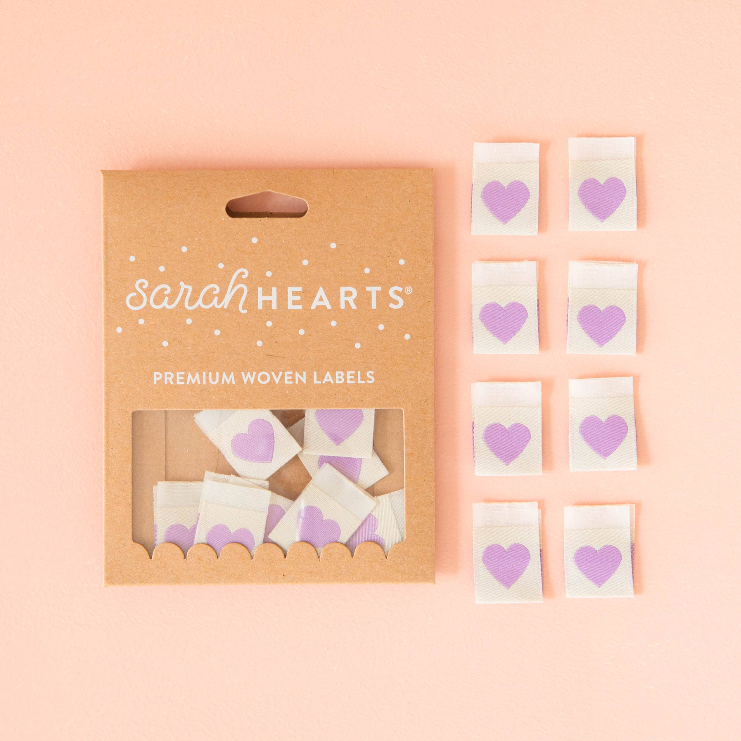 Sarah Hearts - Purple Heart Woven Labels - Sewing Woven Clothing Label Tags