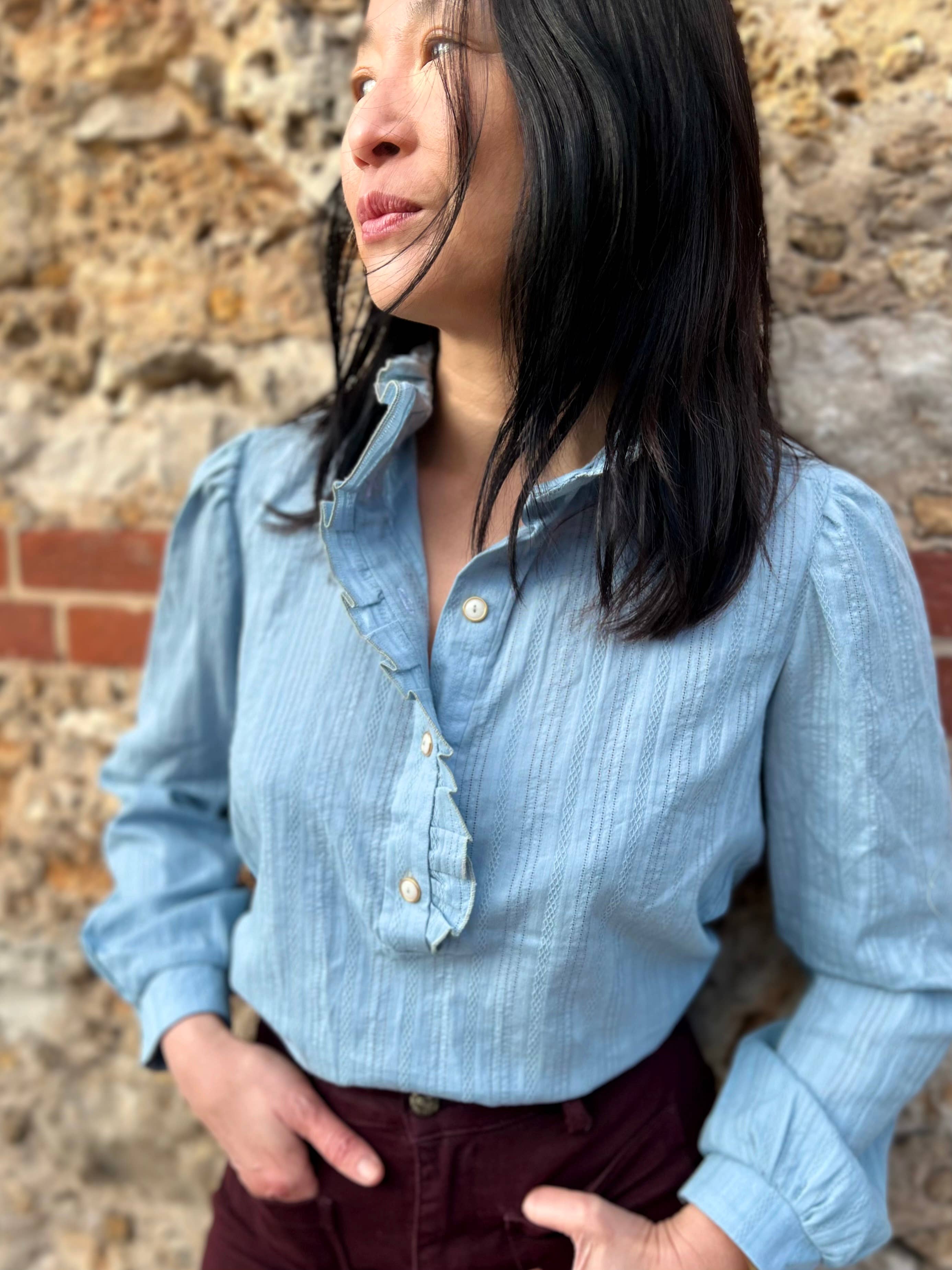 Cotton Broderie Anglaise Fabric – Iris in Sky Blue – My Dress Made