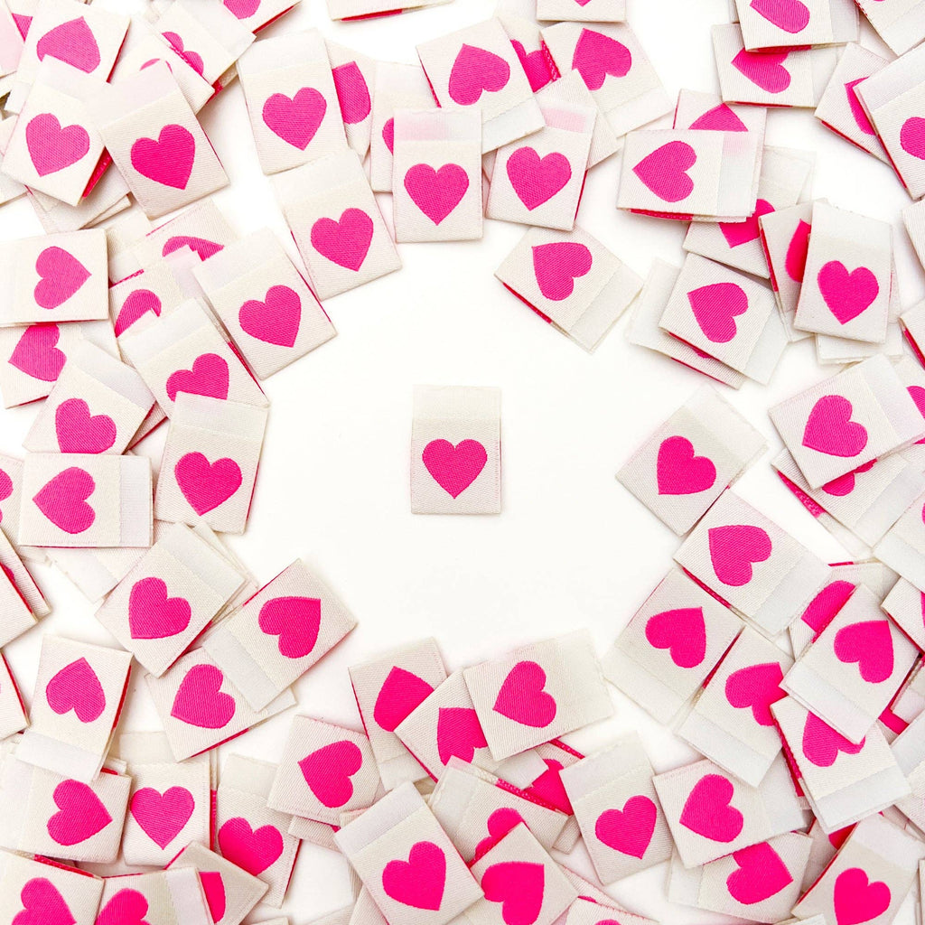 Sarah Hearts - Pink Heart Woven Labels - Sewing Labels Tags