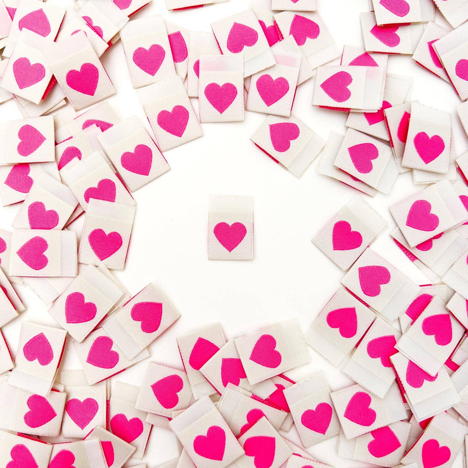 Sarah Hearts - Pink Heart Woven Labels - Sewing Labels Tags