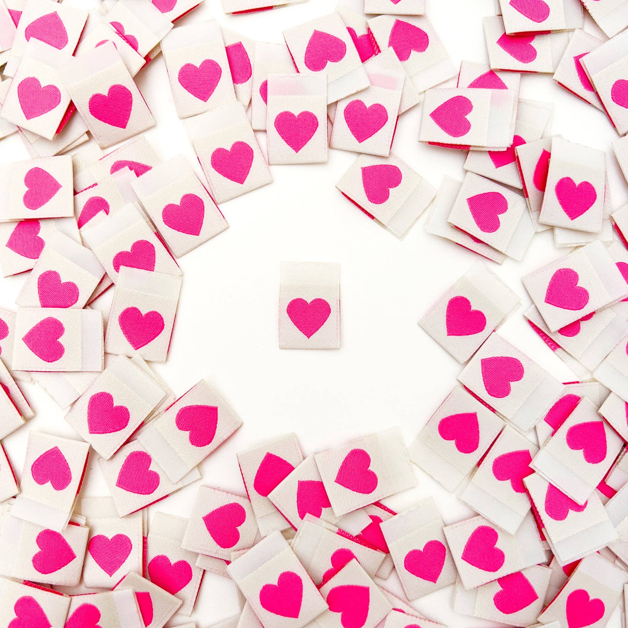Sarah Hearts - Pink Heart Woven Labels - Sewing Labels Tags