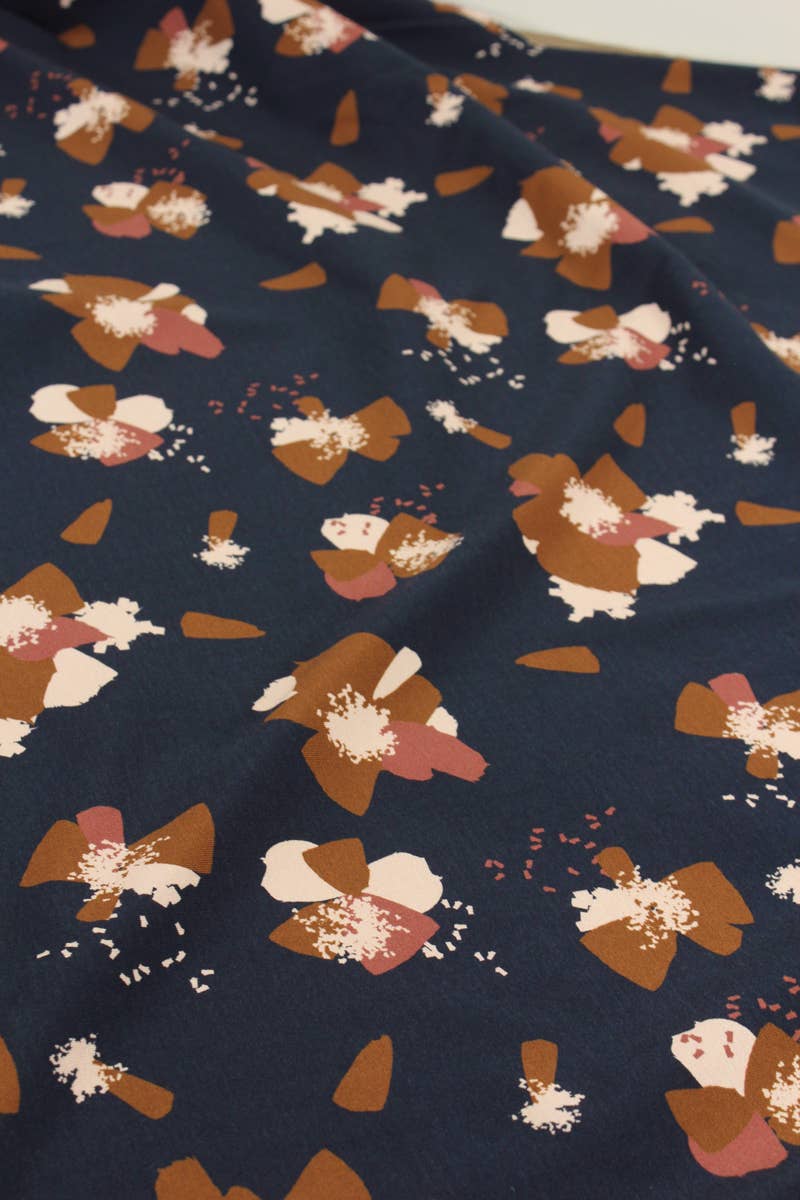 Eglantine et Zoé - Anémone Ink Blue Cotton Jersey Fabric