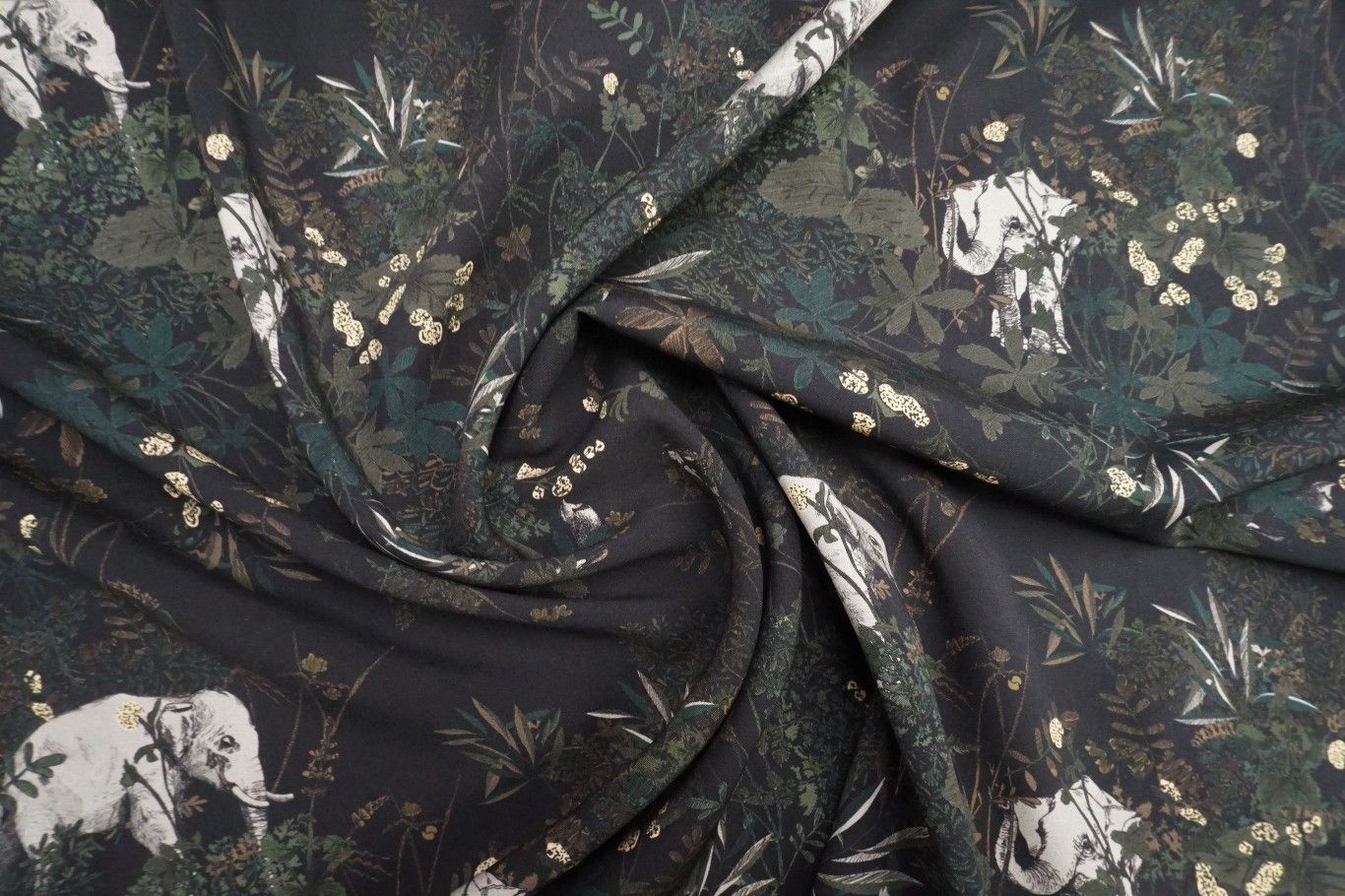 Viscose Lawn Fabric – Elephant Habitat Midnight – Lady McElroy