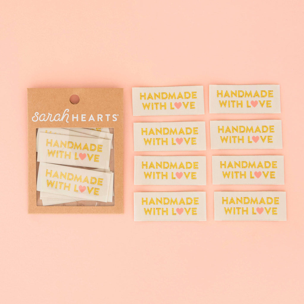 Sarah Hearts - Handmade with Love Gold Sewing Woven Labels