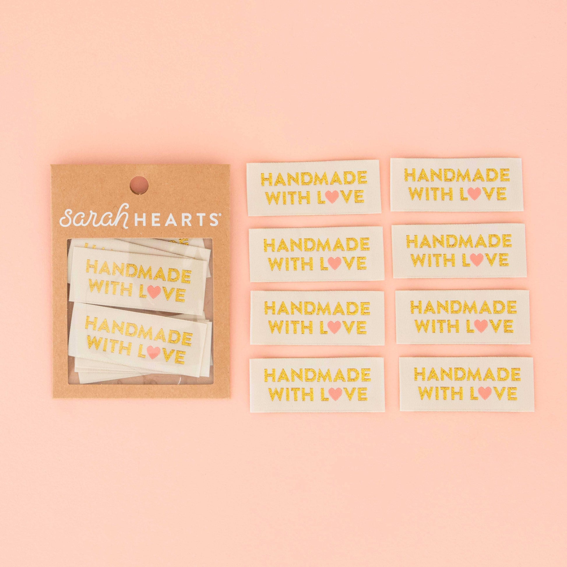 Sarah Hearts - Handmade with Love Gold Sewing Woven Labels